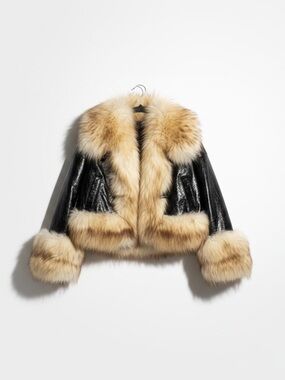 Real Fur Leather Jacket Sheepskin Down Filled Fluffy Natural Fur Trim Medium